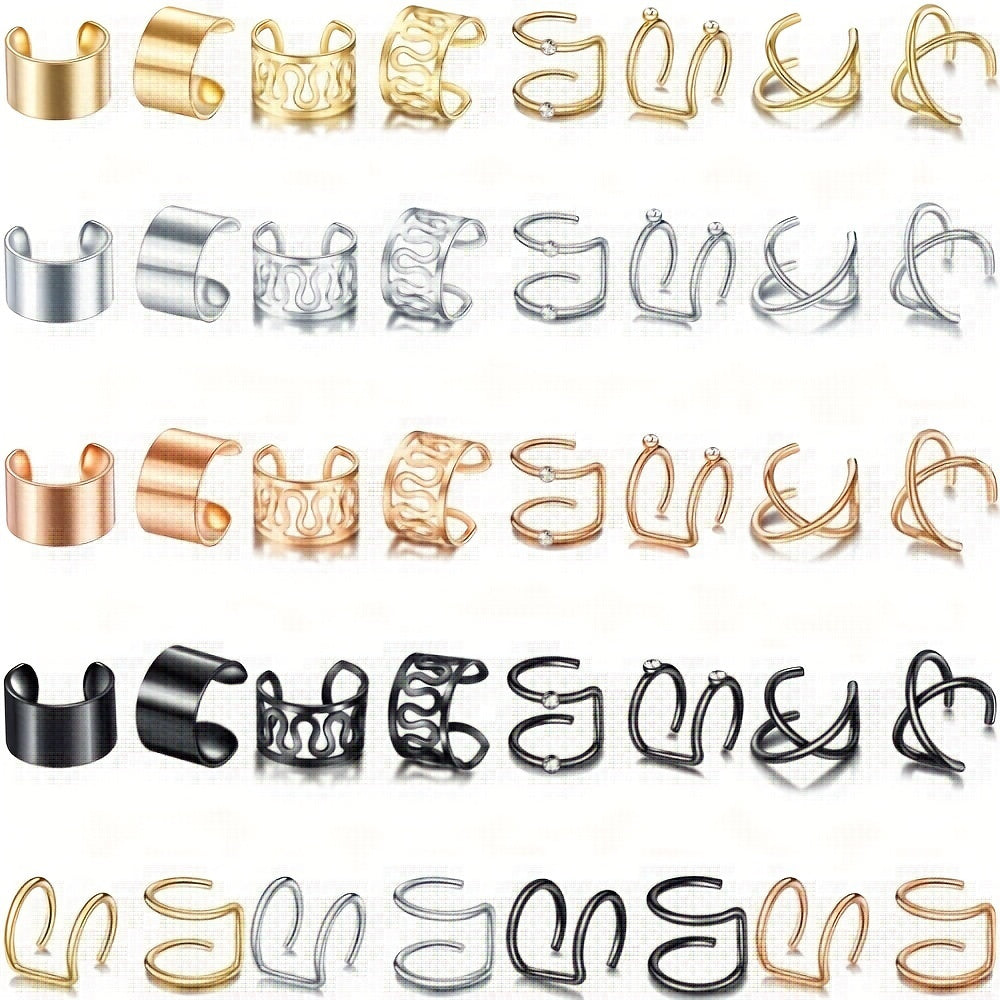 40pcs Ear Cuffs Rhinestone Non Piercing Cartilage Ear Clips Girls Punk Jewelry
