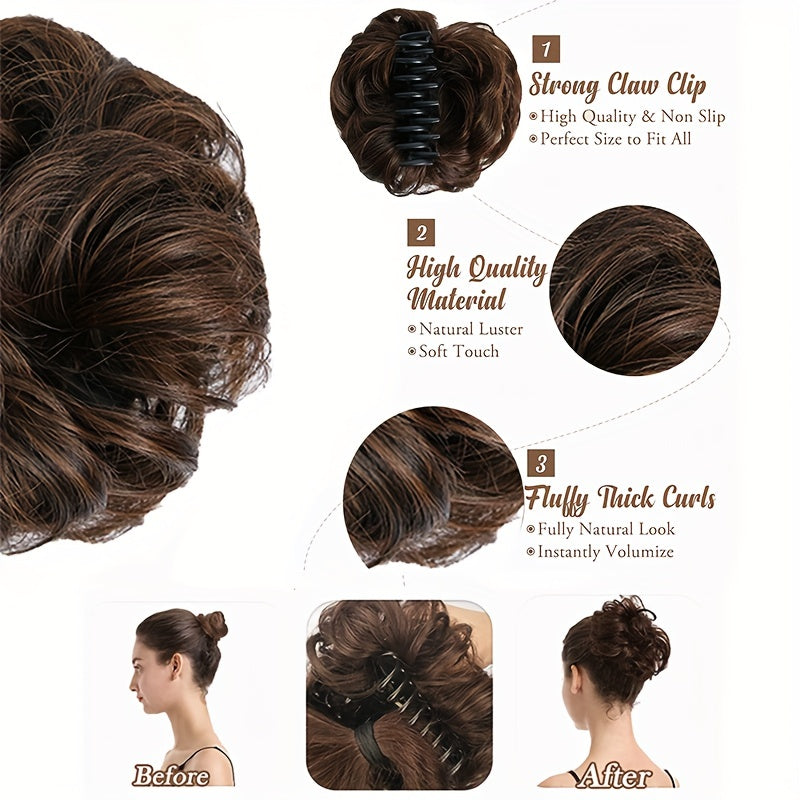 Messy Hair Bun Hair Piece Tousled Updo Hairpiece For Women Wavy Curly