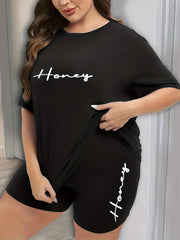 Letter Print Tee & Shorts Pajama Set