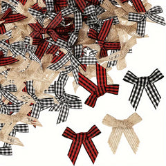 30pcs Mini Burlap & Red Checkered Ribbon Bow Party Christmas Tree Home Decor