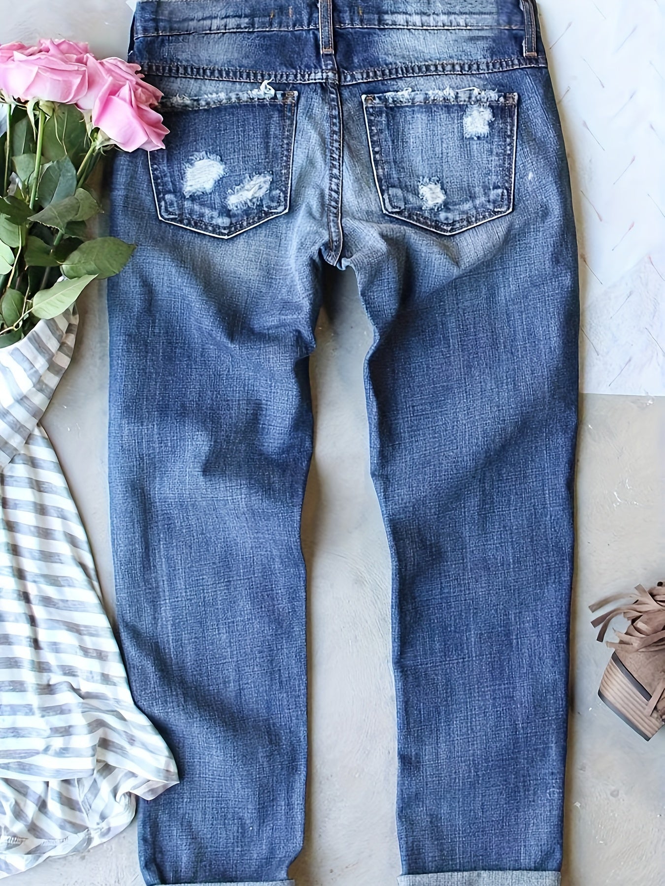 Colorblock Floral Print High Rise Tapered Leg Jeans