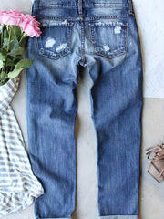 Colorblock Floral Print High Rise Tapered Leg Jeans