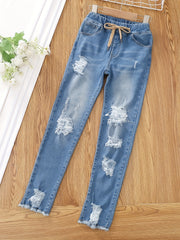 Girls Ultra Skinny Stretchy Jeans Teens Ripped Trousers