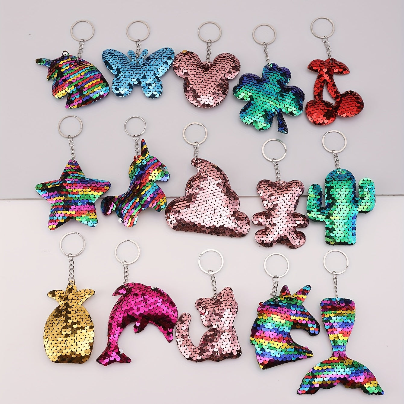 15pcs Cartoon Sequins Animal Keychain Key Ring Bag Charm Gift