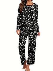 Pattern Print Lounge Set Long Sleeve Crew Neck Top & Pants Women's Loungewear