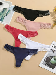 5pcs Lace Thongs Sexy Low Waist Panties Women's Lingerie