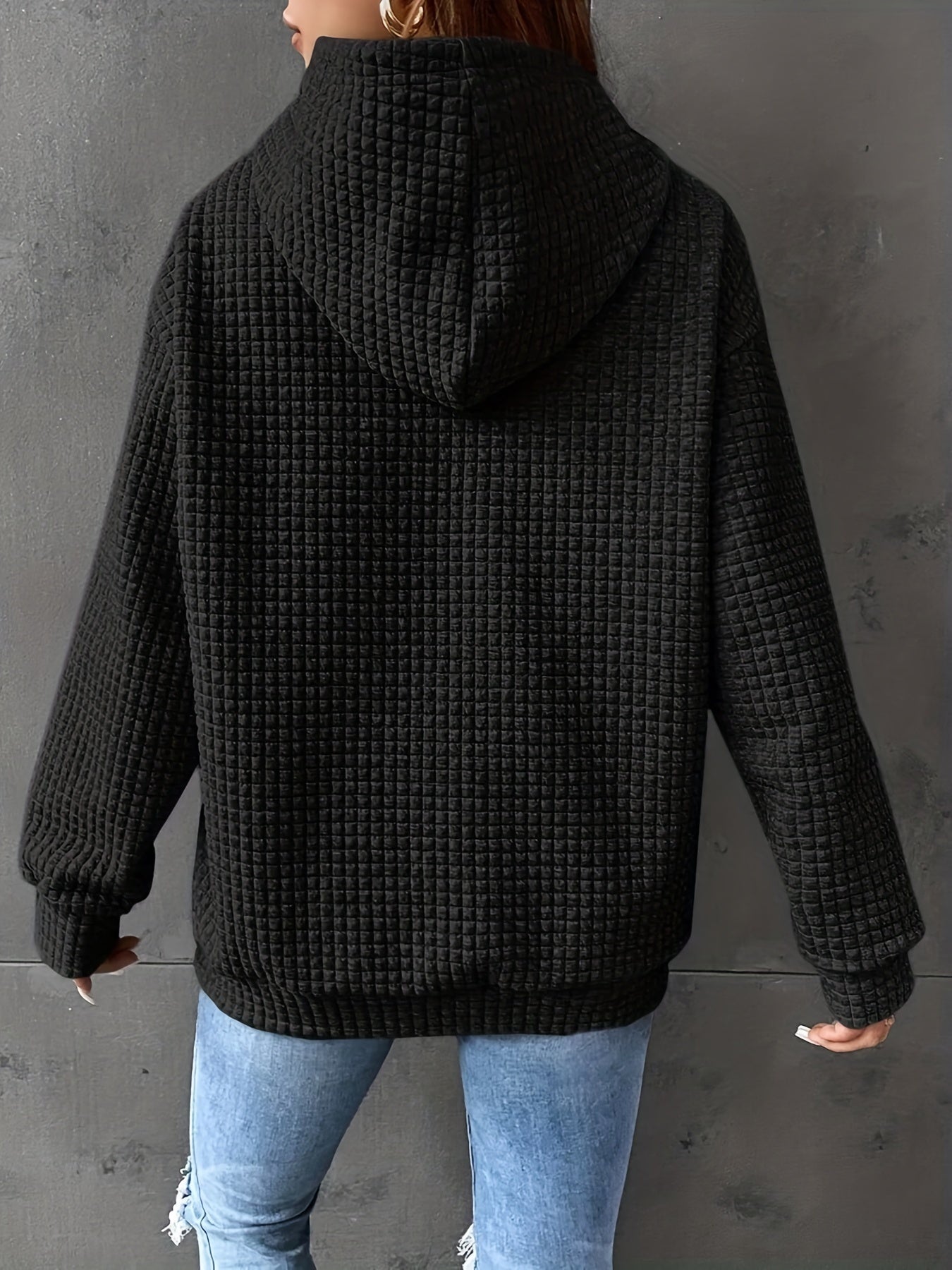 Popcorn Style Textured Kangaroo Pocket Hoodie Women's Sweatshirt