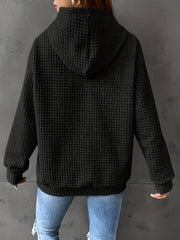 Popcorn Style Textured Kangaroo Pocket Hoodie Women's Sweatshirt