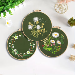 4pcs DIY Flowers And Plants Embroidery Kit with Embroidery Hoop 20.07 cm