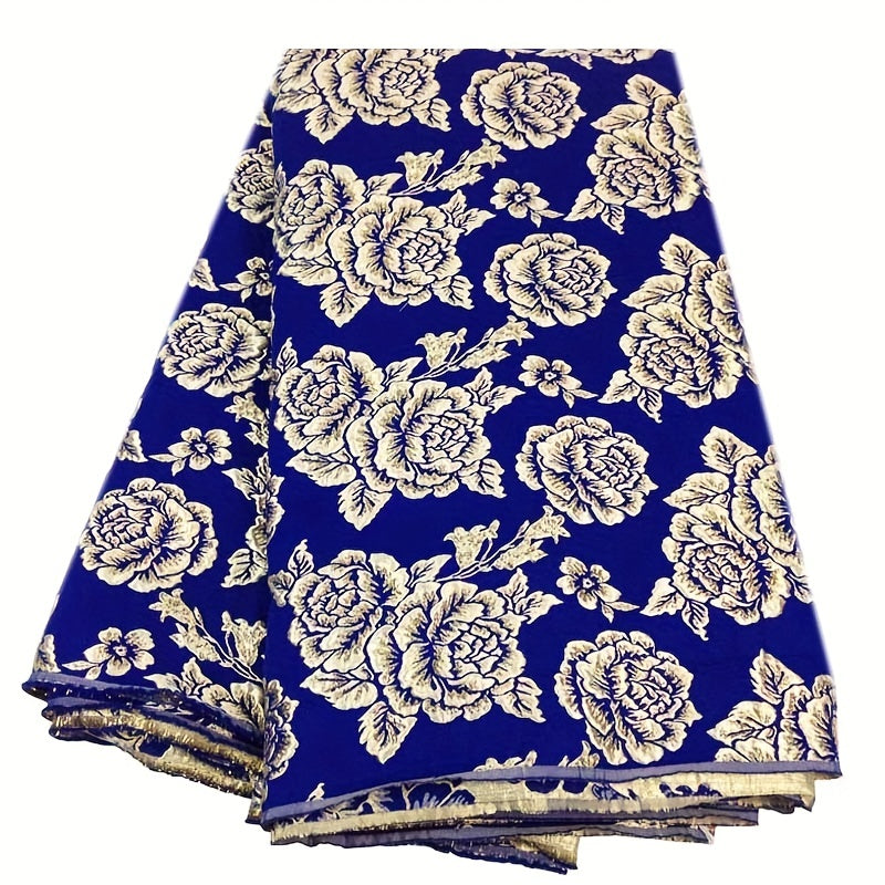 Thick Jacquard Brocade Rose Fabric Dress Metallic Golden Yarns Width 55in
