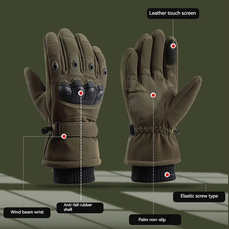 Men's Winter Velvet Windproof Touch Screen Gloves