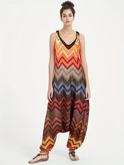 Print V Neck Harem Jumpsuit Spaghetti Strap Casual Summer Women's Clothing