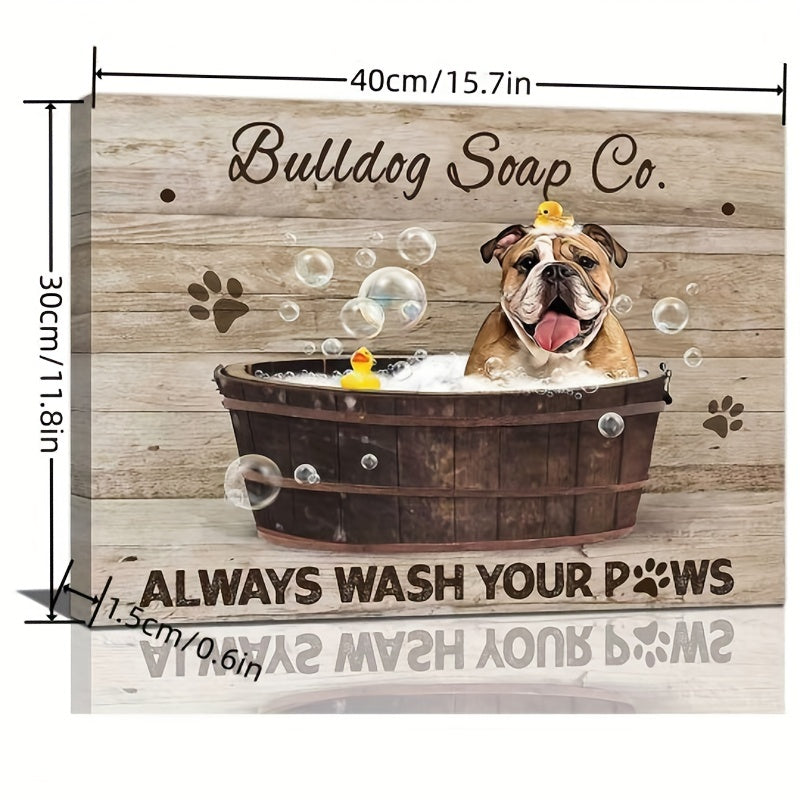Solid Wood Frame Canvas Bulldog Bathtub Home Decor Wall Art