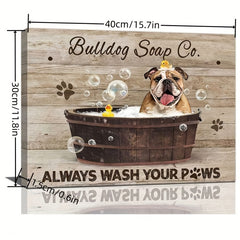 Solid Wood Frame Canvas Bulldog Bathtub Home Decor Wall Art