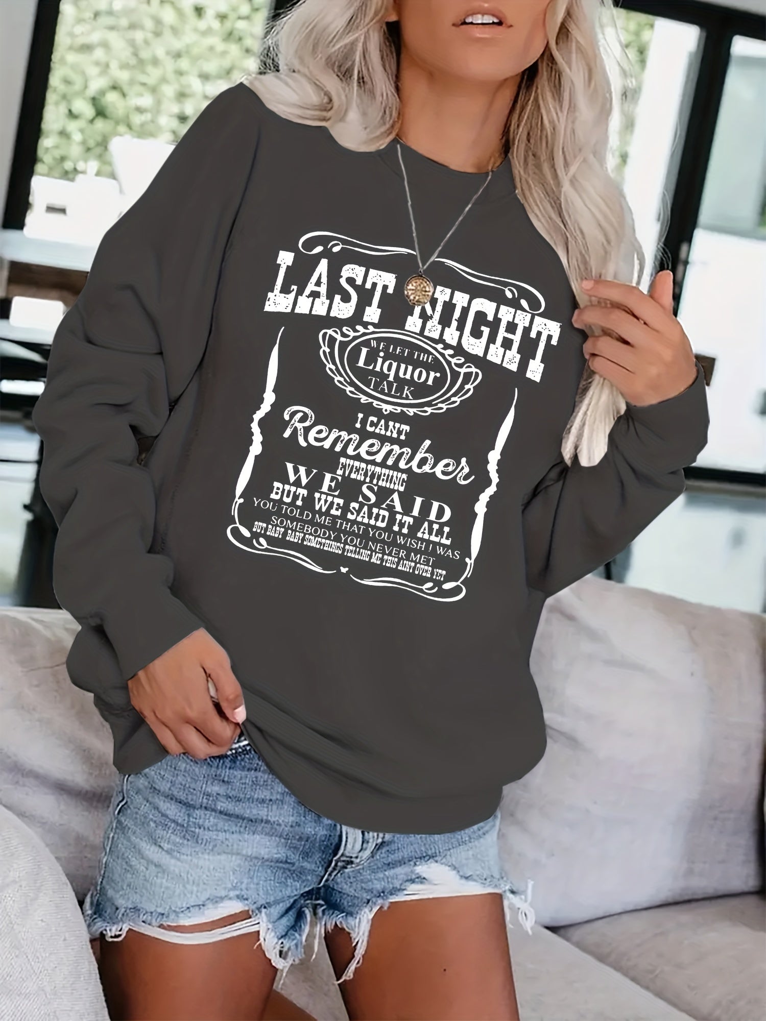 Letter Print Pullover Sweatshirt for Fall & Winter Women's Clothing