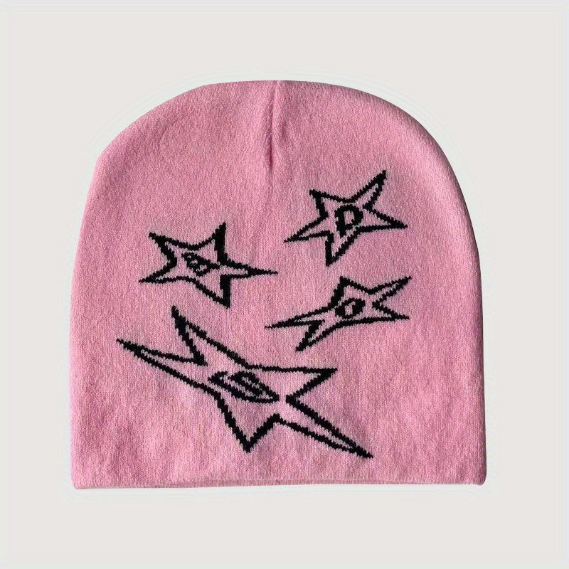 Warm Knit Beanie Hat with Star Pattern