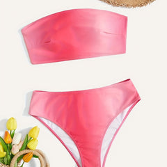 Ombre Print Padded Tube Bra & Panty Swimsuit