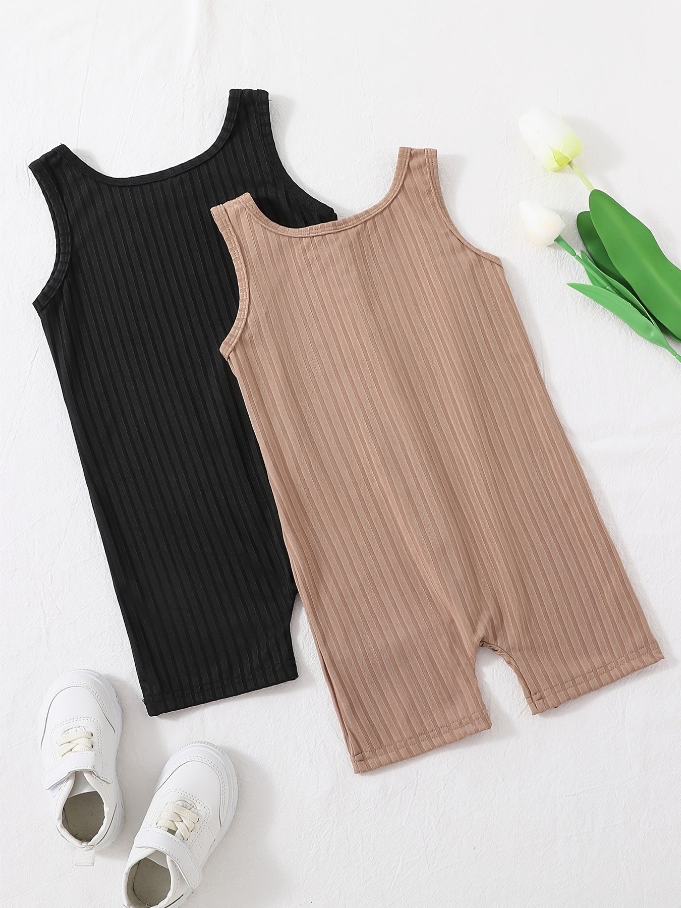 2pcs Toddler Girls Ribbed Rompers Jumpsuit