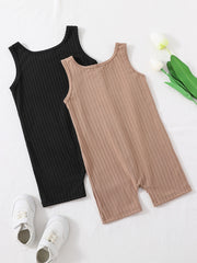 2pcs Toddler Girls Ribbed Rompers Jumpsuit