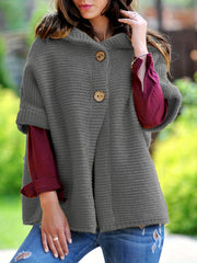 Solid Short Sleeve Hooded Sweater with Buttons