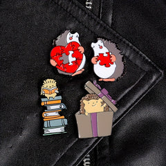 Hedgehog Reading Book Brooch - Animal Alloy Corsage