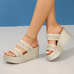 Boho Style Platform Wedge Sandals, Open Toe Slip On Shoes