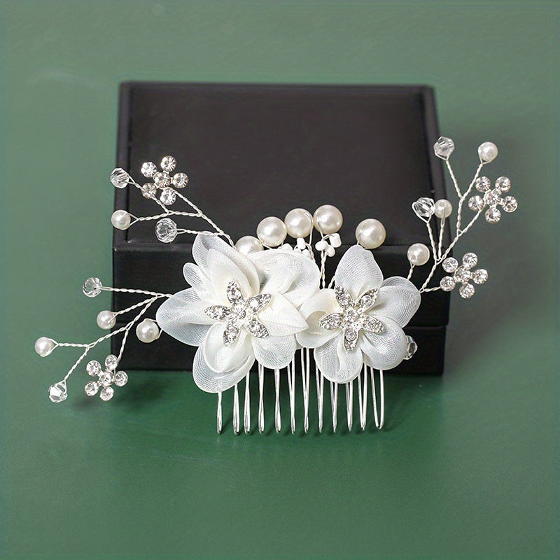 Faux Pearl Rhinestone Wedding Hair Comb Bridal Headdress
