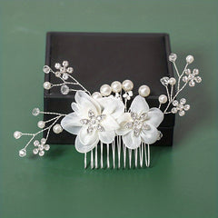 Faux Pearl Rhinestone Wedding Hair Comb Bridal Headdress