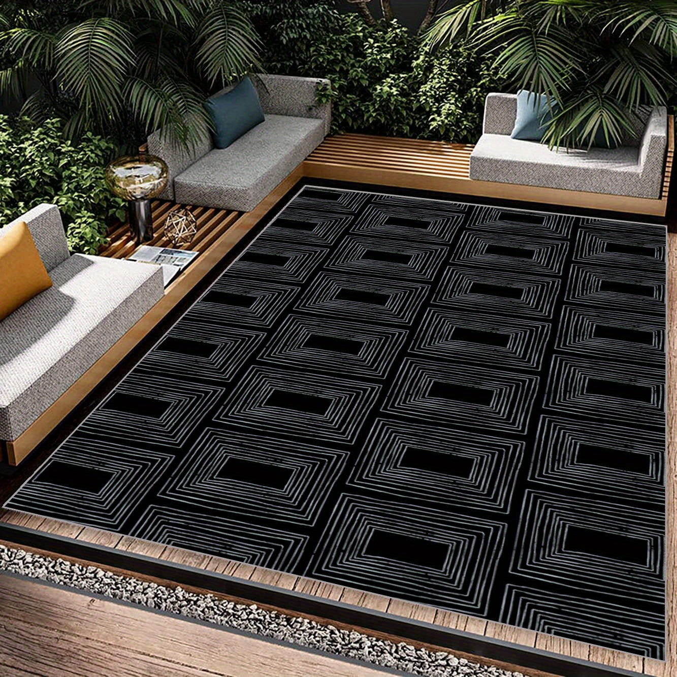 Non Slip Checkered Striped Carpet - Machine Washable Large Carpet for Daily Use