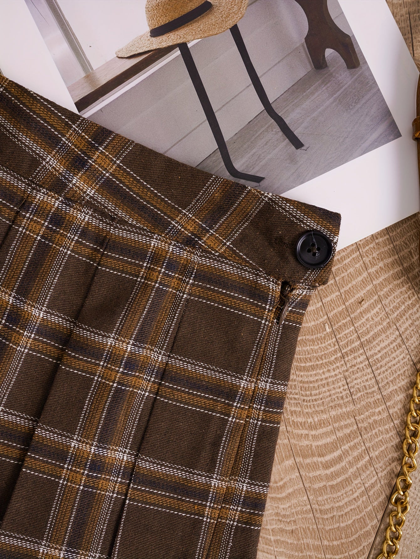 Plaid Print Pleated Skirt Casual Mini Skirt Women's Clothing