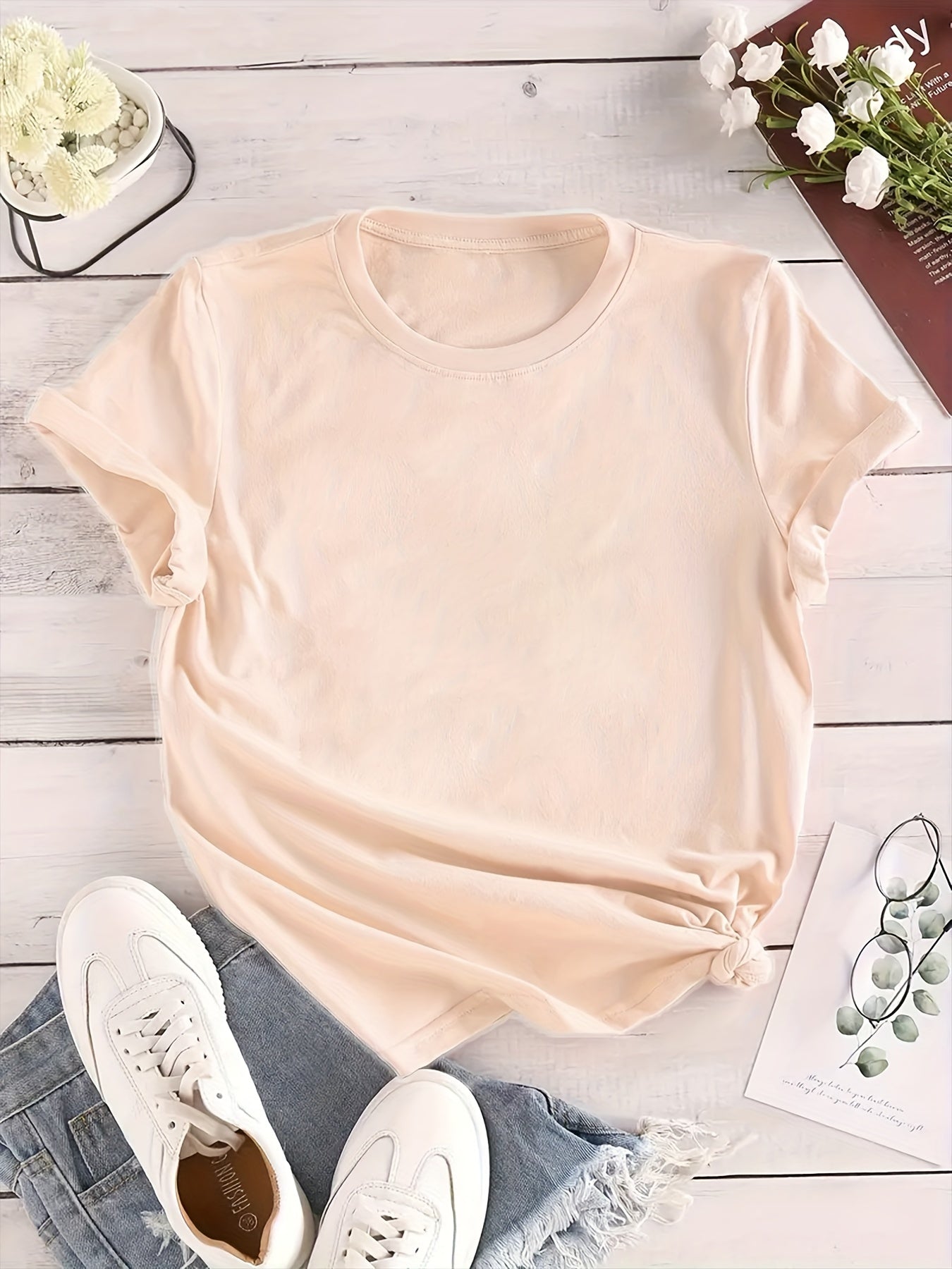 Casual Round Neck Short Sleeve Sports Top Women's Clothing