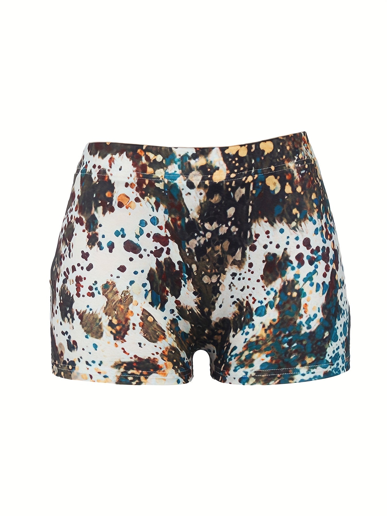 Sunflower & Art Letter Print High Rise Stretch Shorts