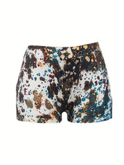 Sunflower & Art Letter Print High Rise Stretch Shorts