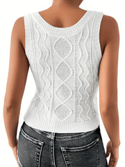 Solid Textured Crew Neck Tank Top Sleeveless Casual Knitted Summer Top