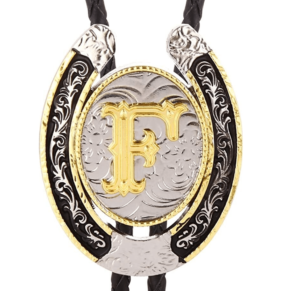 Western Cowboy Zinc Alloy BOLO Tie Natural Letter F Tie