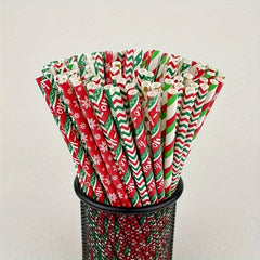 25pcs Mixed Christmas Paper Straws Santa Claus Xmas Party Decor Drink Straws