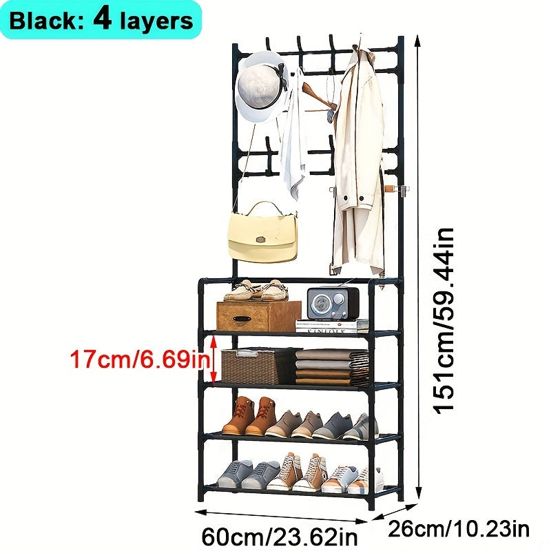 1pc Shoe Rack With Storage Clothes Hanger Independent Standing