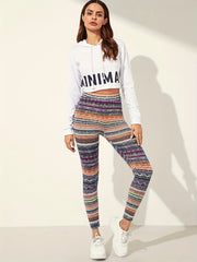 Striped High Waist Skinny Leggings Women's Clothing