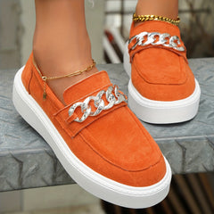 Women's Chain Decor Platform Slip On Sneakers Low Top Shoes