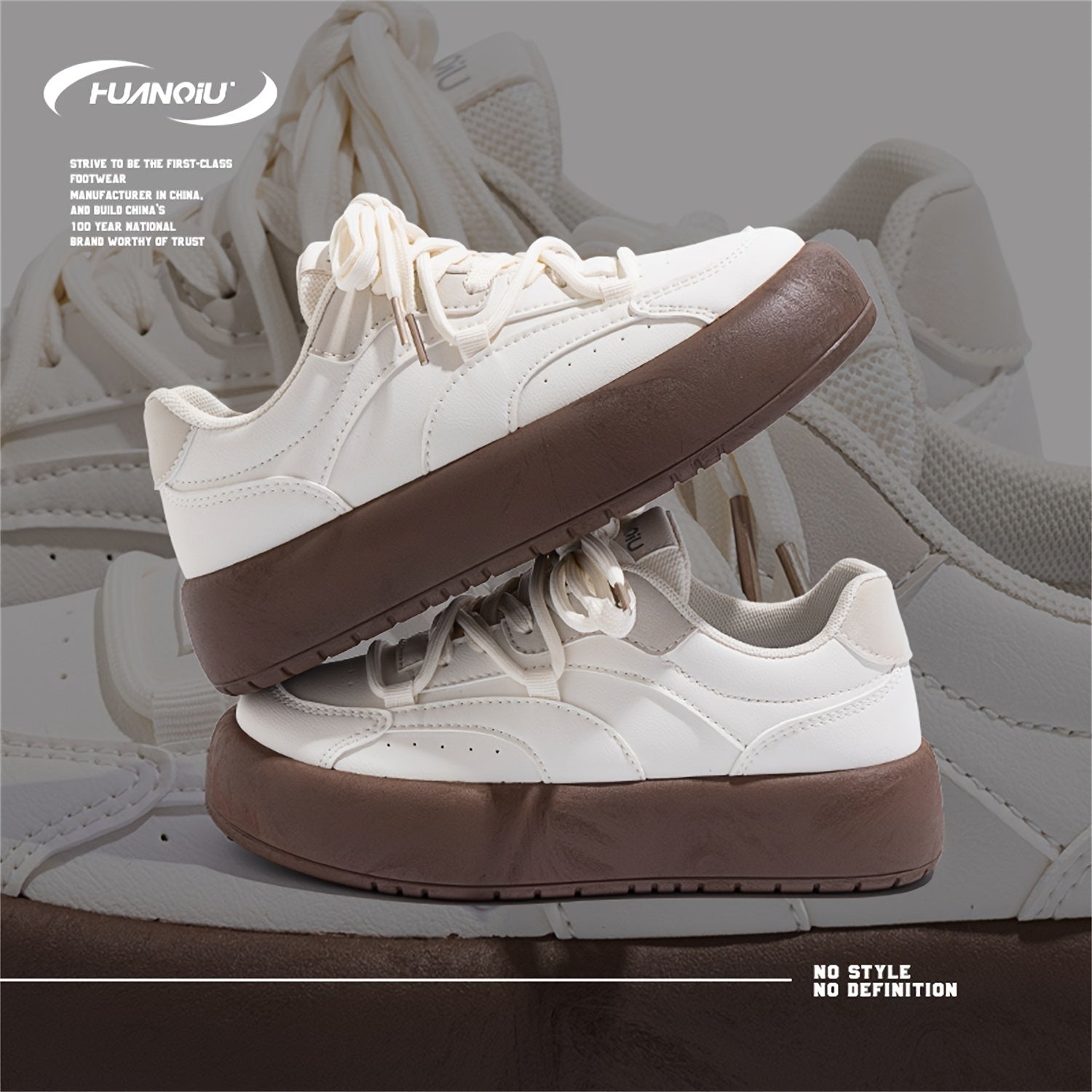 HUANQIU Round Toe Lace-up Skate Shoes Lightweight Sports Sneakers