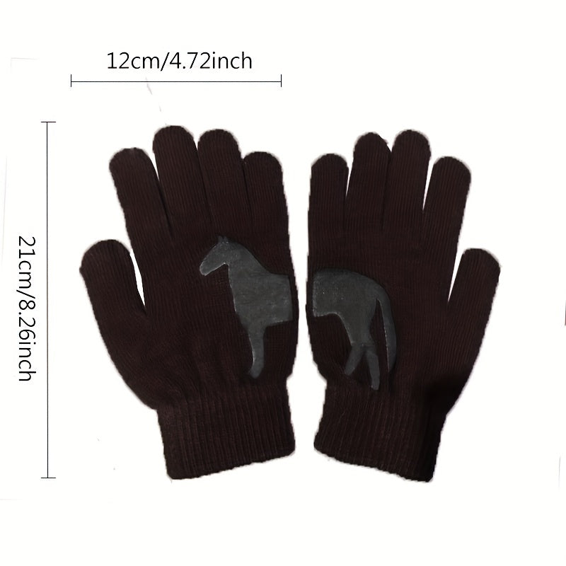 Plush Thickened Horse Decor Gloves for Women