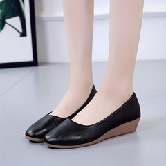 Women's Pointed Toe Wedge Shoes Soft Sole Slip On Faux Leather Shoes