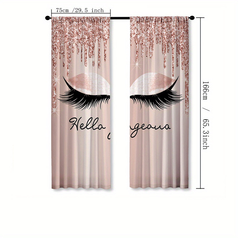 Large Eyelash Printed Curtain Rod Pocket Curtains - 2pc Home Decor