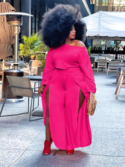 One Shoulder Top & Wide Leg Pants Set Women's Casual Outfit