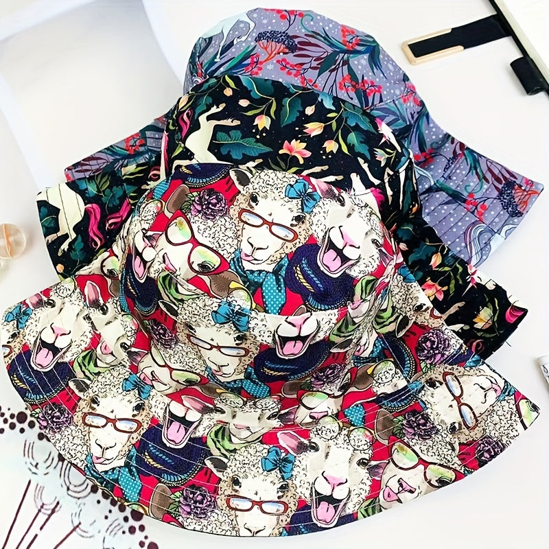 Hip Hop Animal Graffiti Double sided Foldable Bucket Hat