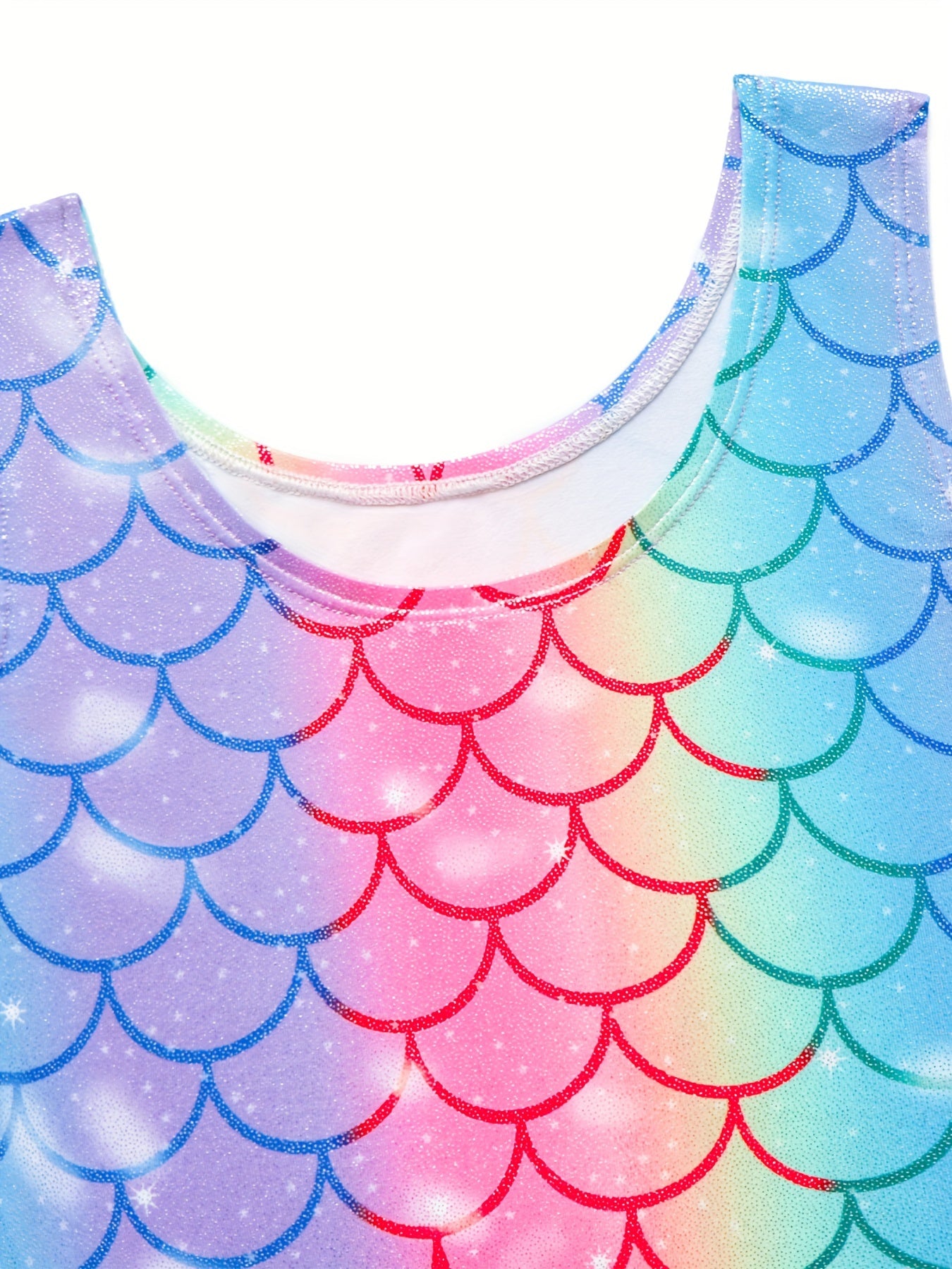 Girls Sweet Fish Scale Pattern Sleeveless Gymnastics Dancing Suit