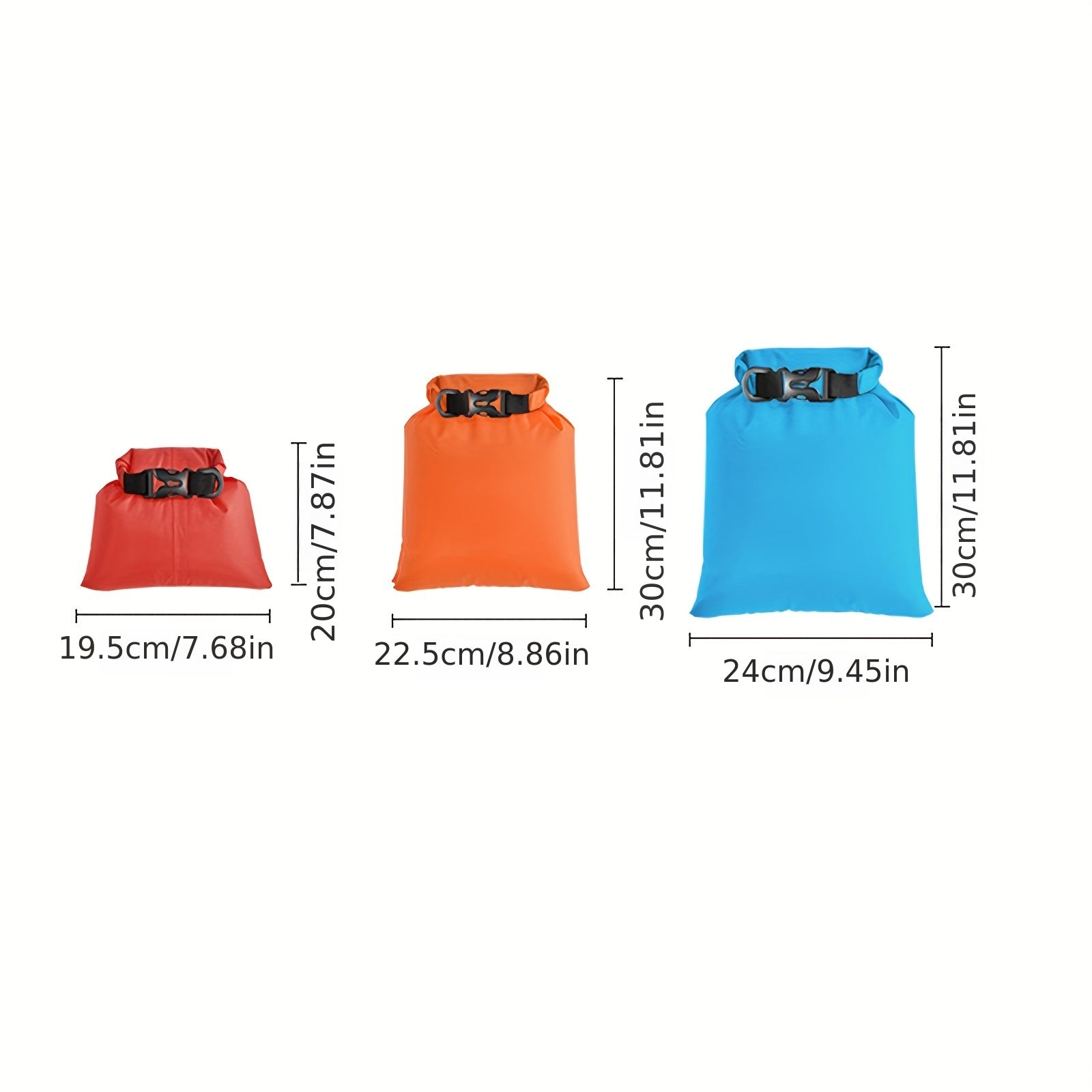 3 Pcs Outdoor Waterproof Rafting Storage Bags with Release Buckle