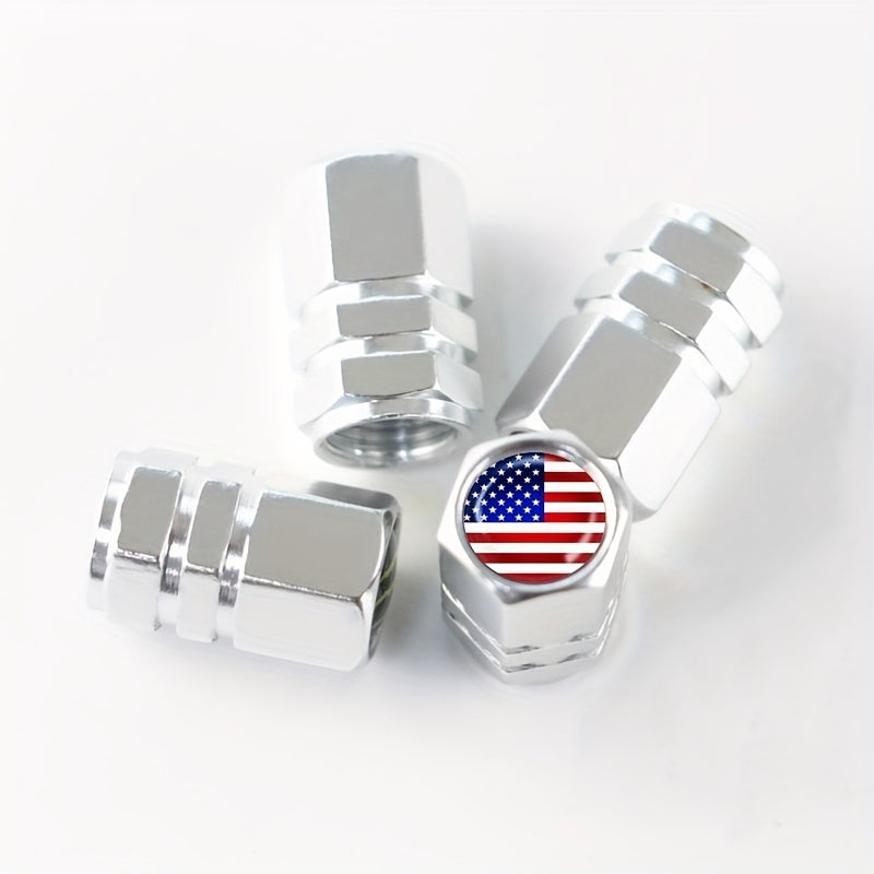 American Flag Valve Cap Dust Cap Aluminum Alloy Hexagonal Tire Valve Cap