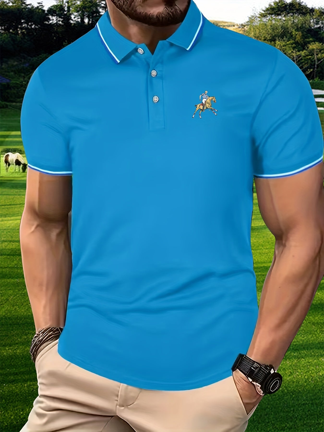 Men's Cartoon Graphic Polo Shirt Active Stretch Lapel Button Up Short Sleeve