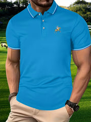 Men's Cartoon Graphic Polo Shirt Active Stretch Lapel Button Up Short Sleeve